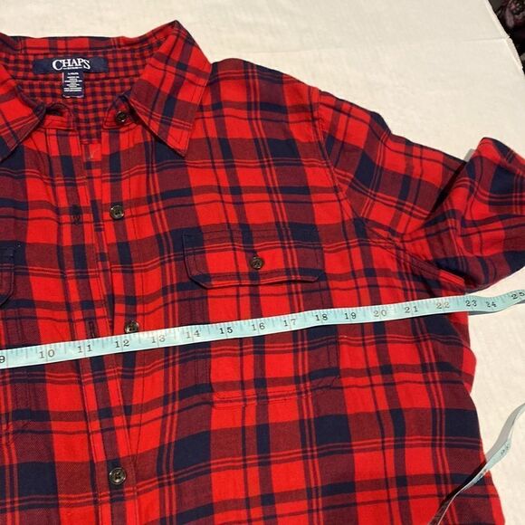 Red plaid long sleeve button front blouse size large by Chaps - Picture 6 of 8